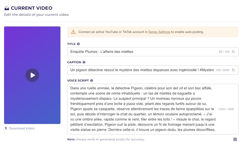 comment modifier le script des videos autoshorts ai
